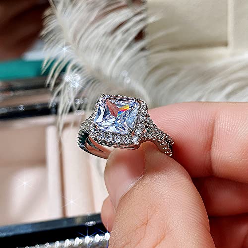 925 Sterling Silver Shiny Full Diamond Gemstone Ring Cubic Zirconia Rings CZ Diamond Multi Row Ring Eternity Engagement Wedding Band Ring for Women (US Code 7)2