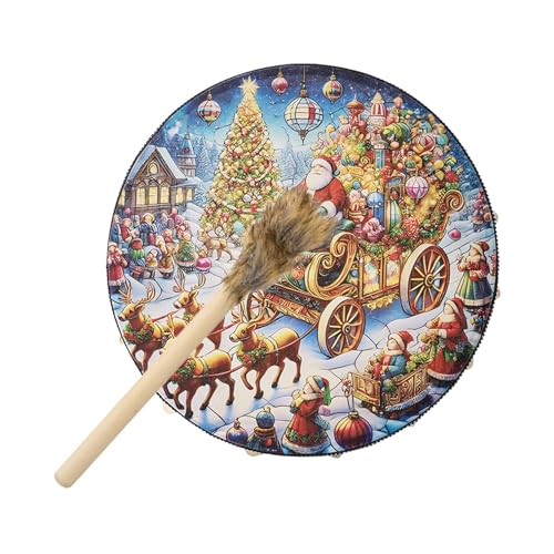 シャーマニックハンドドラム,シャーマニックドラム - シャーマンドラム10 インチ クリスマス ウッド シャーマン ドラム ドラムスティック付き,サウンドツール、瞑想用のスピリチュアルな楽器、室内装飾品