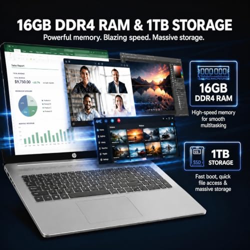 Image of HP 15.6 inch FHD Touchscreen Laptop, AMD Ryzen 7 7730U, 32GB RAM 1TB SSD