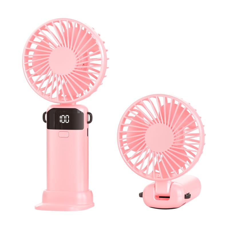 Handheld Fan, Portable Mini 3-in-1 Personal Neck/Desk/Hand Fan, USB-C Rechargeable with 5 Speeds Up to 10H, LED Display, Foldable Desktop Fans for Travel, Commuting, Office, Indoor, Outdoor