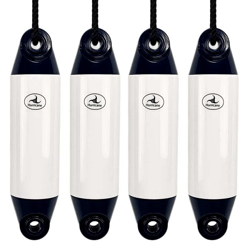 Hurricane Fenders Original Series Boat Fender PM01 40cm x 10cm (16" x 4") - White With Blue Ends - Pack Of Four