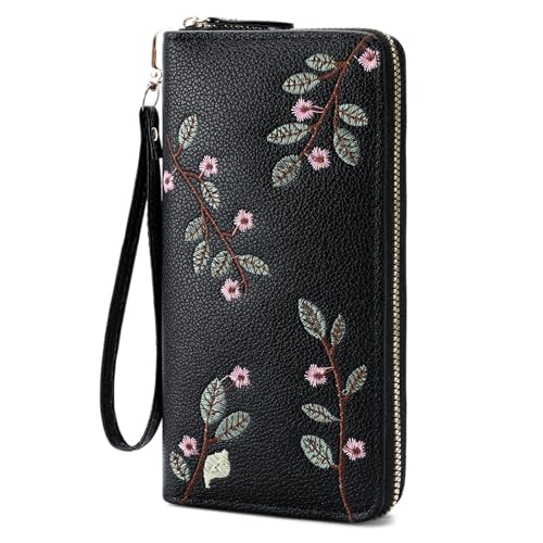 Image of RNIEGA Womens Wallet RFID Blocking Vegan Leather Zipper Around Ladies Wallets Long Clutch Purse with Wristlet