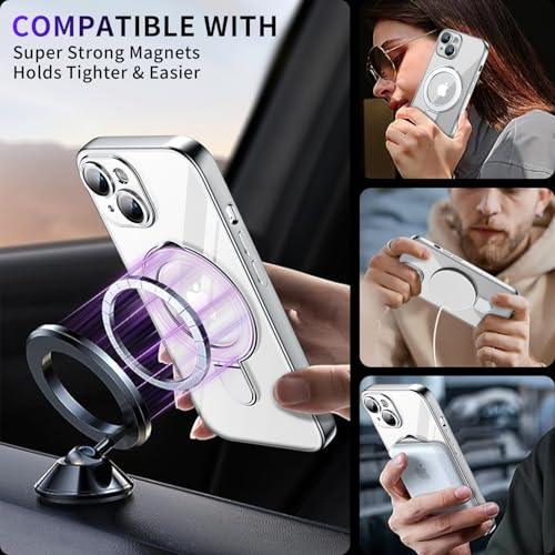 Image of Magnetic for iPhone 15 Case with Invisible Stand[Compatible with MagSafe][Full Camera Lens Protector][Military Drop Protection] Shockproof Not Yellowing Clear Slim Soft for Women Men