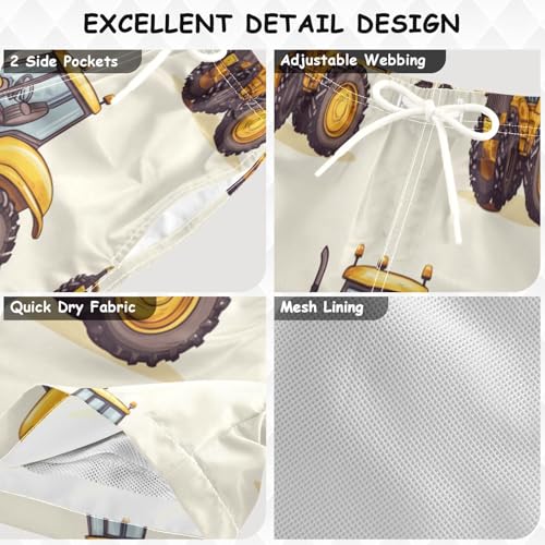 Pigsaly Boys' Swim Board Shorts Vintage Cartoon Yellow Tractor Car Boy's Swim Trunks Kids Swimwear M3