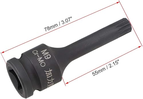 Miniatura 2 de uxcell Unidad de 12 pulgadas x M9 (0.354in) de impacto triple cuadrado de broca estriada, métrica de 3 pulgadas de longitud, acero Cr-Mo