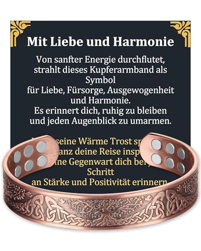 MagEnergy Kupferarmband für Herren, Magnetarmband mit 18 Magneten, 99,99% Reines Massivkupfer, Verstellbares Herrenarmband, Geschenkidee (Der Baum des Lebens)