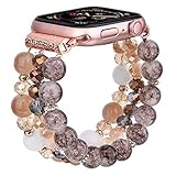 CAGOS Bracelet Beaded Compatible with Apple Watch Band Series 10/9/8/7/6/5/4/3/2/1 SE 38mm 40mm 41mm 42mm 44mm 45mm 46mm, Cute Handmade Fashion Elastic Stretchy iWatch Bands for Women (Amber, 38mm/40mm/41mm/42mm(Series 10)-(6