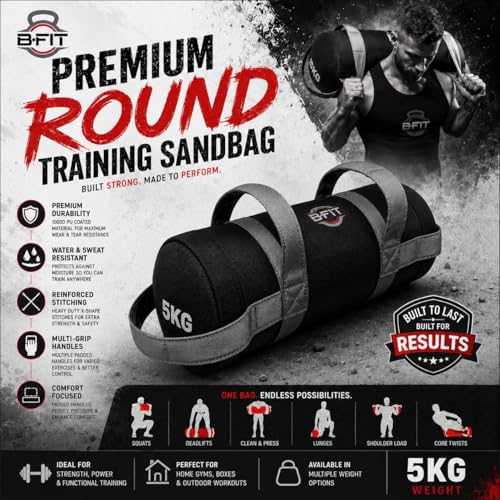 Image of B Fit Upgraded Bulgarian /Round Training Bag for Fitness Gym Training, Cross fit, Wrestling, Judo, Grappling, MMA, Full Body Workout. (Round Training Bag, 5 Kg)