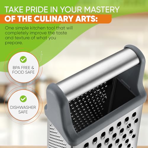 Image of Spring Chef Stainless Steel XL Cheese Grater for Kitchen, Gray
