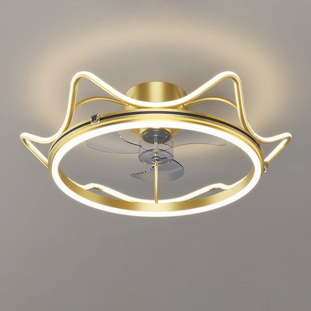 Ventilateur de plafond 58W LED dimmable au design or créatif, luminaire de prestige silencieux