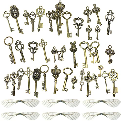 Zasvec Llaves Antiguas Decorativas 46 Piezas Llaves Antiguas Llaves de Esqueleto de Bronce...