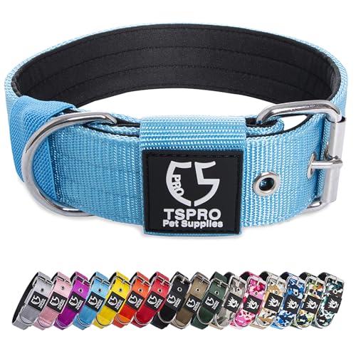 TSPRO Heavy Duty Tactical Dog Collar 1.5" Wide, Padded Dog Collar with Metal Buckle