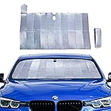 sonnenschutz auto frontscheibe aussen Der Sonnenschutz der Windschutzscheibe besteht aus einer dicken Double Bubble Silver-beschichteten reflektierenden Aluminiumfolie und bietet einen beträchtlichen Kühleffekt für das Fahrzeuginnere.