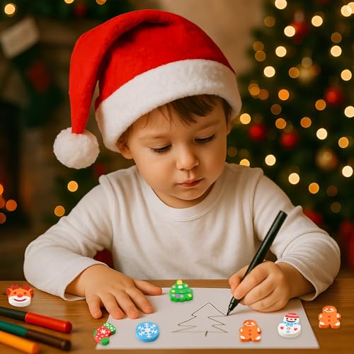 24stück Radiergummi Weihnachten Kinder,Weihnachts Mini Radiergummis Cartoon Niedliche Weihnachtsmann Rentier Schneemann Radierbare Kleine Erasers Set für Weihnachts Party Schüler Schulsachen Geschenke