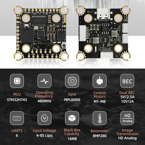 Contrôleur STM32H743 4-8S pour drone de course X8 avec double BEC 10V - 7