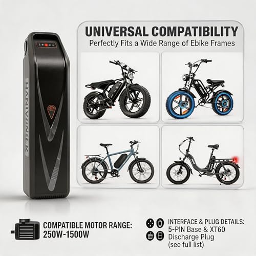 Image of Hailong 48V 15.6Ah E-Bike Battery - High-Capacity Water Bottle Style Lithium-Ion Pack with 40A Smart BMS, Anti-Theft Key Lock and Universal 5-PIN Connector - for 250W-1500W Motors
