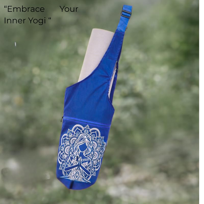 Image of Yoga Mat Bag with Pocket & Adjustable Strap - Yoga Mat Carrier for Women and Men, Gym Workout, Pilates & Travel Accessories Bag (Blue)
