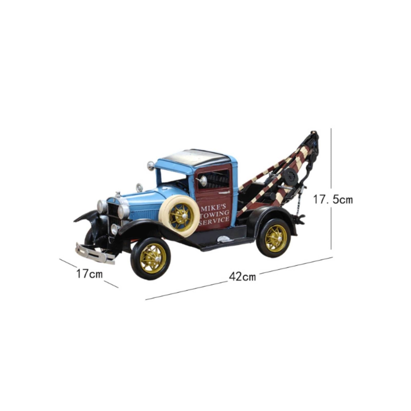 Vintage Vehicle Carro Attrezzi d'Epoca Modello Camion Traino Miniatura Auto Classica Metallo Artigianale Ferro Dettagli Striati Barra di Traino Adatto
