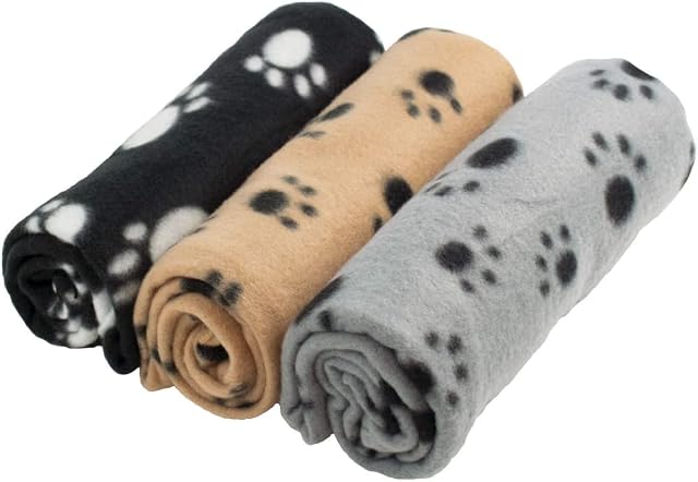 DIGIFLEX Large Pet Blankets x3 Dog Cat Soft Fleece 70cm X 100cm - Washable Soft Fleece Dog / Cat Throw Blanket - Paw Print Design  Bedding for a Puppy & Kitten