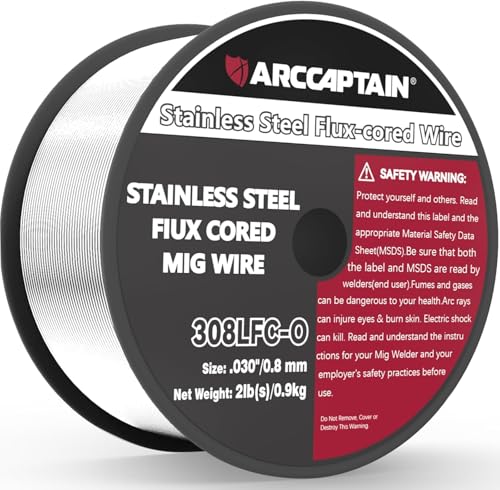 ARCCAPTAIN Stainless Steel Flux Cored Wire E308LFC-O .030-Diameter MIG Welding Wire Stainless Steel Wire with Low Splatter Compatible With Lincoln Miller Forney Harbor MIG Welder