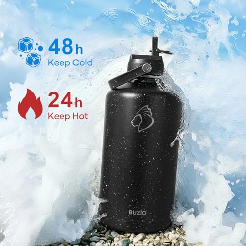 Image of BUZIO 1 Gallon Water Bottle Insulated with Dust-Proof Straw & Spout Lids
