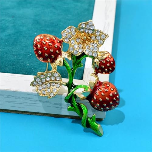 Image of WCRAZYE Red Strawberry Brooch Pin for Women Girls Cute Enamel Fruit Brooches Badges for Clothing Backpacks Bag Fashion Brooches Plant Lapel Pin Accessories Jewelry Gift