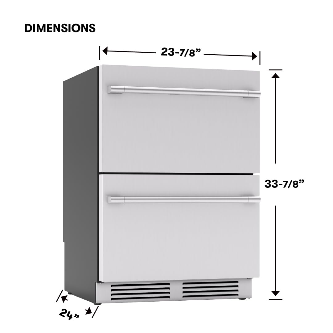 Zephyr Presrv 24 Inch Dual Zone Refrigerator Drawers Wine & Beverage Fridge, Stainless Steel Wine Cooler Home Bar Under Counter Freestanding Built In, Energy Star Certified, 5.1 Cu. Ft on Fridge.com