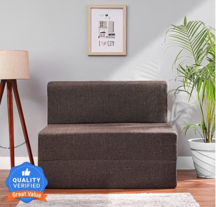 Image of Foldable One Seater Sofa Cum Bed, Sofa Bed 3 X 6 Feet, Velvet Fabric- Washable Cover- Including 1 Cushion Perfect for Home & Office for Guest (Brown)