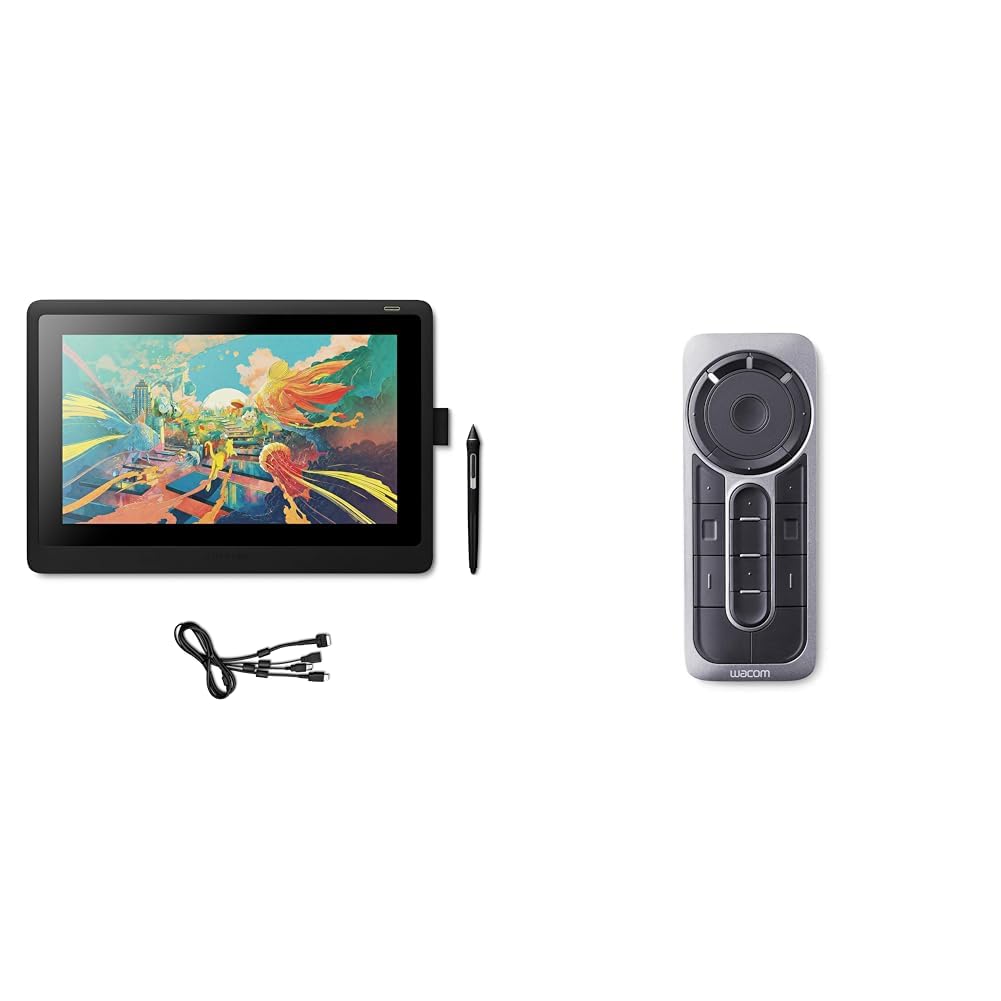 Wacom Cintiq 16 - Monitor Interactivo y bolígrafo Wacom Pen Pro 2, Pantalla LCD de 16" para diseño Digital + ACK-411050 - Mando a Distancia (Tablet, Botones, Negro, Gris)