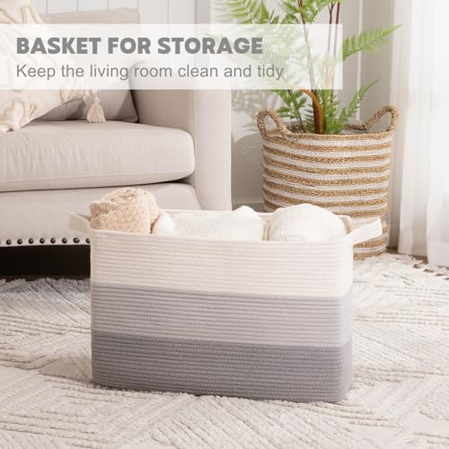 Image of OIAHOMY Extra Large Blanket Basket, 95L Cotton Rope Woven Laundry Basket, Toy Bin for Baby Room, Container for Blanket Storage in Living Room, 24''x17''x14'', Gradient Grey