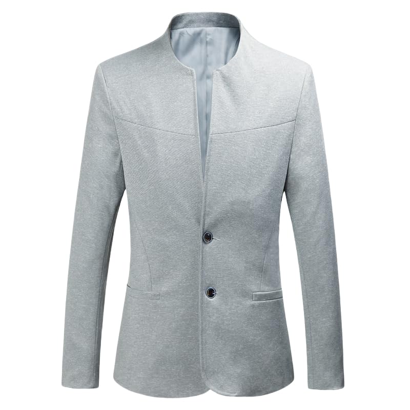 HUIANGLIYG Blazer para Hombre Casual Sport Coats Cuello Mandarín Blazer de Un Solo Pecho Chaquetas de Traje Formal Casual Elegante y Ajustada con Bolsillos para Trabajo de Oficina Gris XL