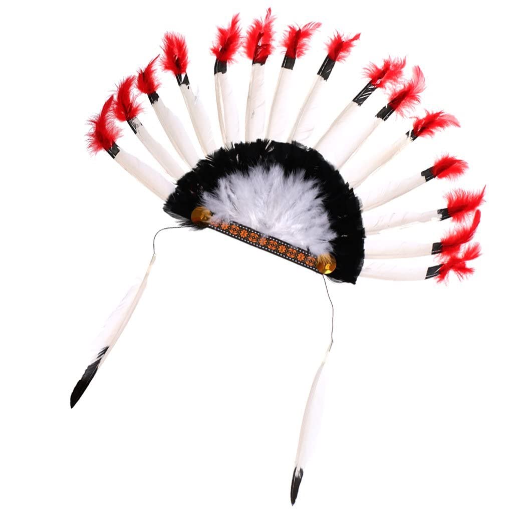PS Tribal White Feather Headdress Crown Fancy Dress Costume Black Red white (1 pcs)
