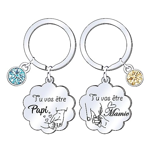 MNBVBV Cadeau annonce grossesse papi et mamie Porte-clés 2 Pièces Porte-clés Cadeaux Noël cadeau futur grand parent papy annonce grossesse originale grand parent...