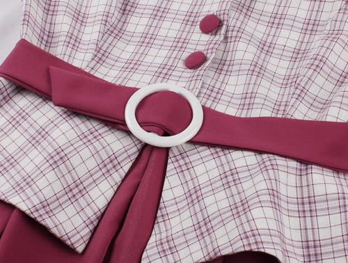 Wellwits Women's Plaid Blazer Top Peplum Belt Work Formal Vintage Dress4