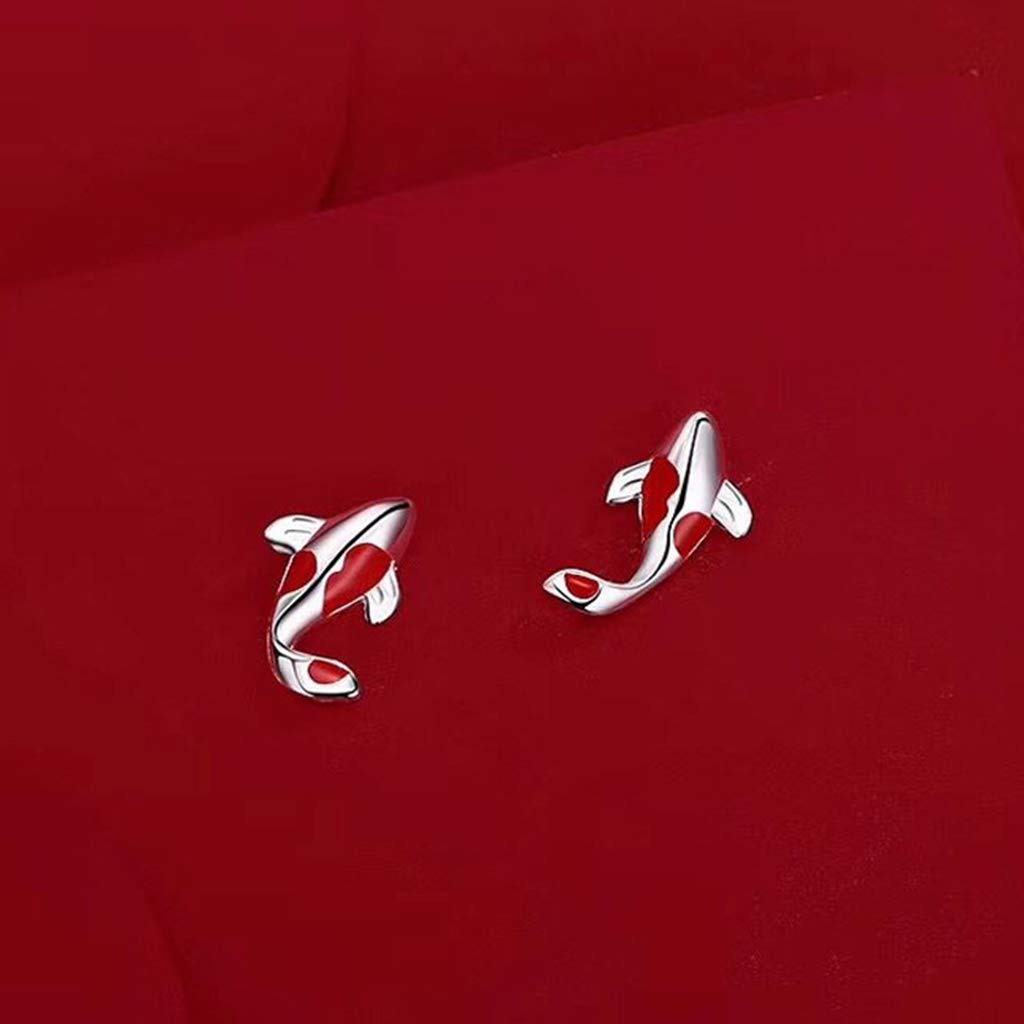 Boucles D'Oreilles Koi Rouge En Argent Sterling 925 - Studs Poisson - Cadeau Pour Fille