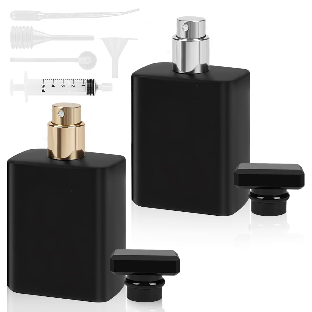 LOPHE 2 x rozpylacz do perfum o pojemności 50 ml, czarny, przenośny mini spryskiwacz, podróżny, dla mężczyzn i kobiet