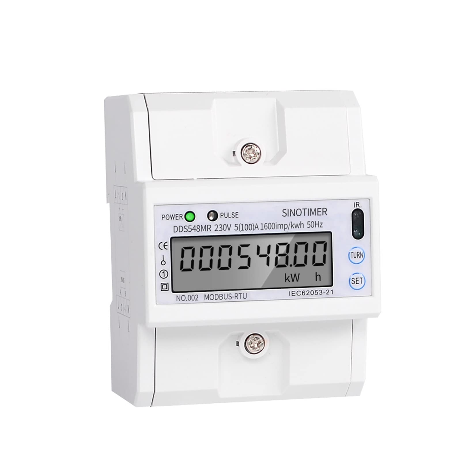 Compteur Électrique Monophasé, Multi Fonction monophasé 5-100A 230V AC Compteur d'énergie Compteur de consommation électrique Moniteur DIN Rail avec RS485 Modbus, Facile à Installer