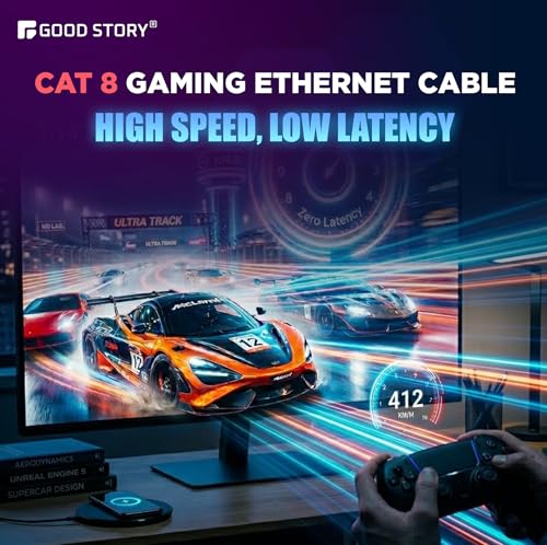 Image of Ethernet Cable 50 ft, Cat 8 Ethernet Cable with 40Gbps 2000Mhz High Speed Ethernet Cable, Shielded Heavy Duty SFTP RJ45 LAN Cable Patch Cord for Modem Router Gaming PC PS4 /5 /6 Xbox (GS50-CAT8-NY)