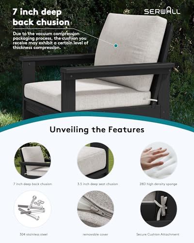 Image of SERWALL HDPE Outdoor Couch with Coffee Table & Side Table & 15FT Umbrella