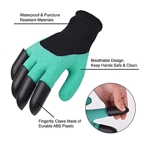 Garden Gloves With Claws Includes 8 Abs Plastic Fingertips Claws For Left And Right Hands - Quick And Easy Digging Without Tools - Universal Size (Teal, 1 Pair) #TOP2
