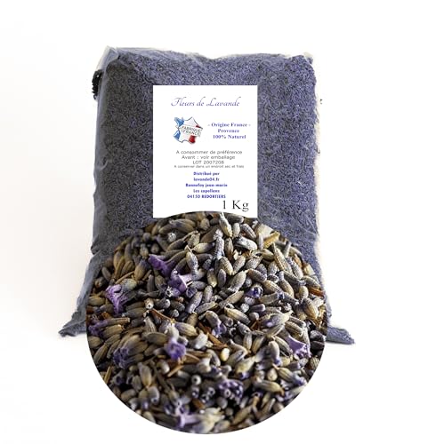 Fleurs de Lavande 1 Kilo - Provence - Direct Producteur - France - pour Armoire, Linge et Placard – Lavande séchée naturellement, 100% Naturel