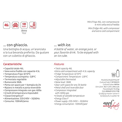 Melchioni Family Frio, koelkast en vriezer, 47 liter (42 + 5), superstil 40 dB (A), energieklasse A+ - Image 6