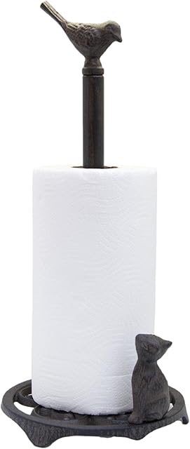Cast Iron Cat & Bird Kitchen Roll Paper Towel Holder