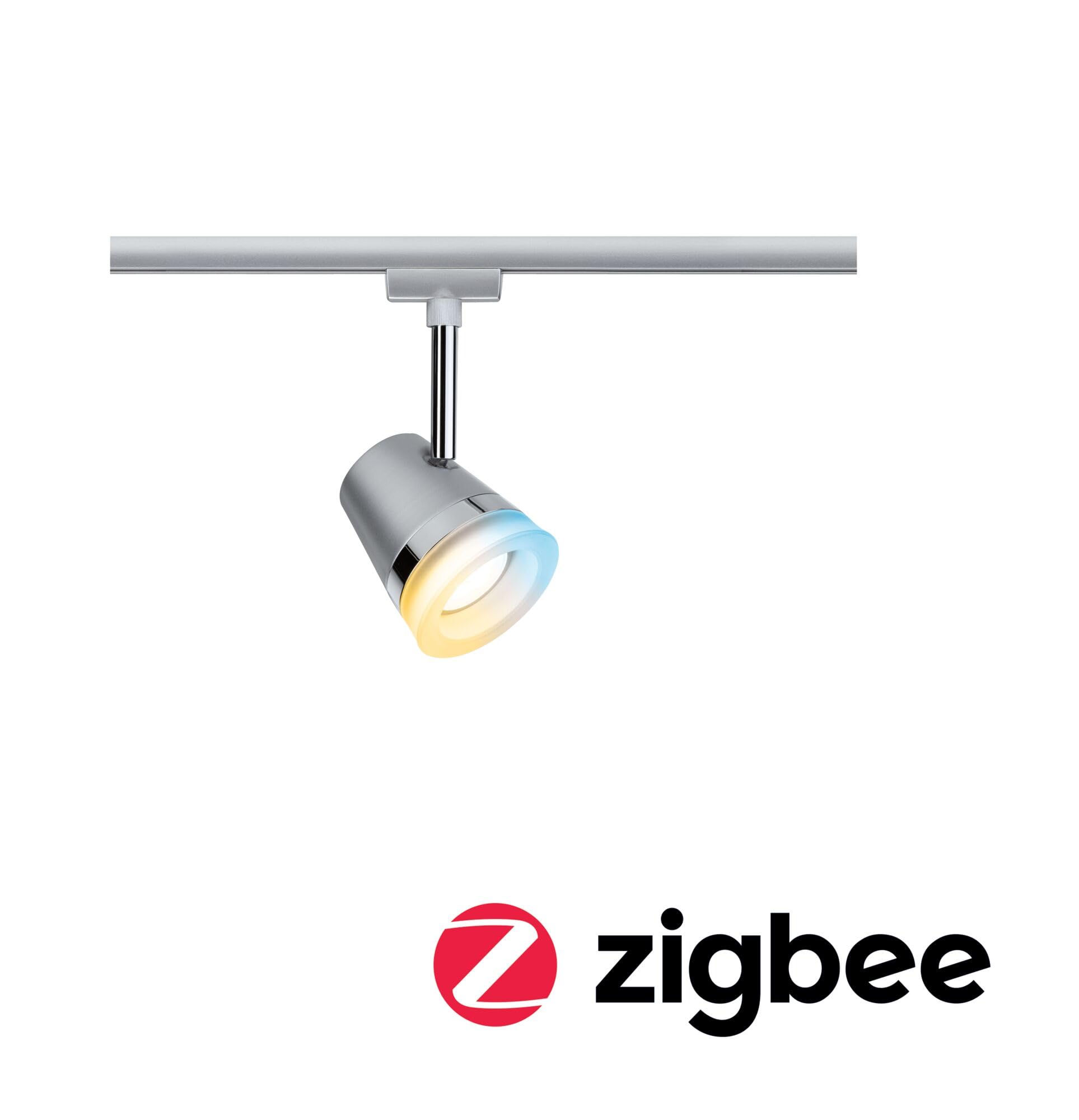 URail 955.26 Zigbee TunW - Foco (1 bombilla GU10 de 5 W, cromo mate, 230 V, metal y plástico, 1 bombilla GU10, intensidad regulable, incluye bombilla Zigbee y blanco ajustable)