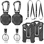 2 Pack Heavy Duty Retractable Keychain, with 31.5" Steel Cord, 2 PCS ID Badge Holder and 2 PCS Detachable Lanyard Strap for Name Card