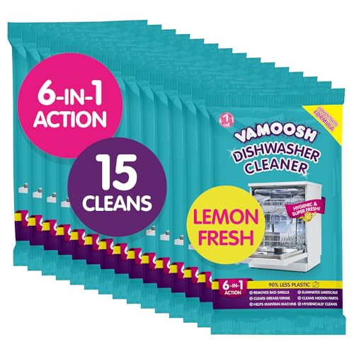 Vamoosh 6-in-1 Dishwasher Cleaner – 15 Deep Cleans for Heavy-Duty Cleaning, Limescale Removal, Grease Elimination – Citric Acid, Eco-Friendly Plastic-Free Sachet for Ultimate Dishwasher Care
