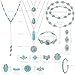 NEWITIN 20 Pieces Silver Bohemian Jewelry Set for Women Fashion Costume Jewels Turquoise Necklace Bracelet Ring Earrings Western Turquoise Jewelry Set for Women