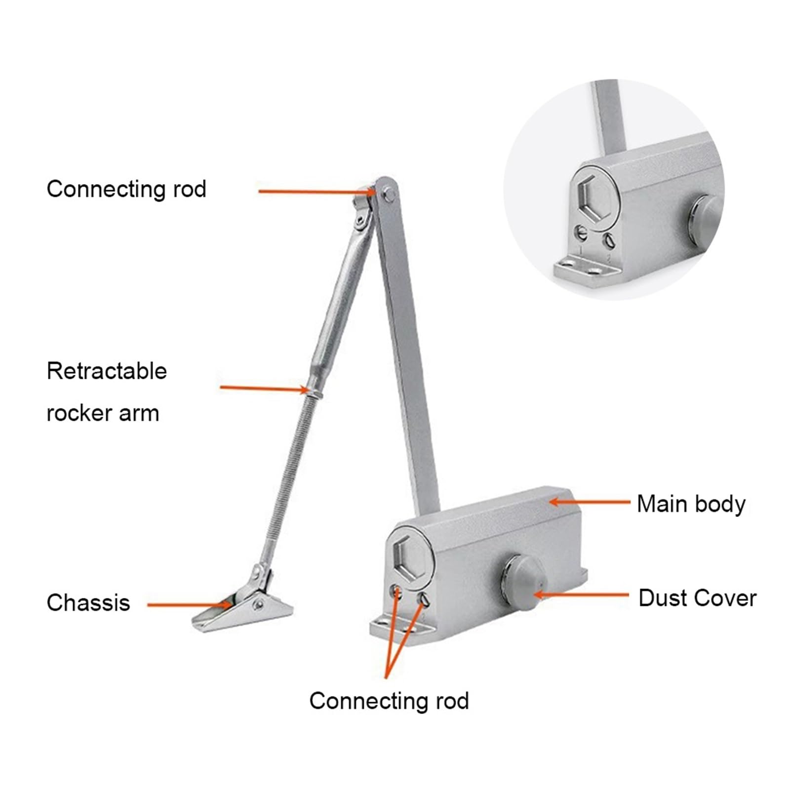 Chiudiporta automatico sistema di sicurezza regolabile velocità di chiusura/chiusura in alluminio per porte sinistra e destra 25-85 kg, facile per uso domestico commerciale (peso porta 45