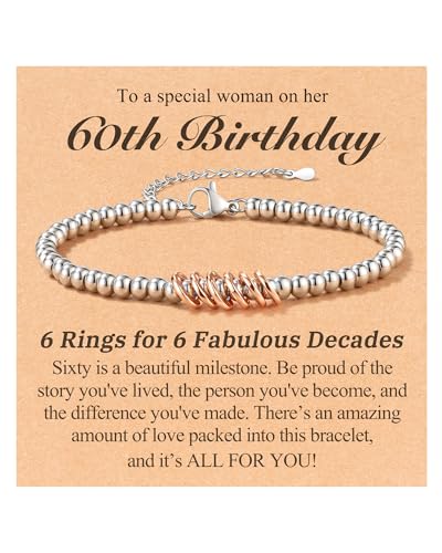 Classy 30th 60th Birthday Gifts for Women Her, Inspirational Rose Gold Charm Bracelet Gifts for 30 60 Year Old Women Happy Birthday with Message Card