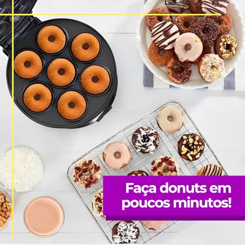 Máquina de Donuts - Prepara 7 Mini Rosquinhas | Revestimento Antiaderente Premium | 110V 1200W (Pret